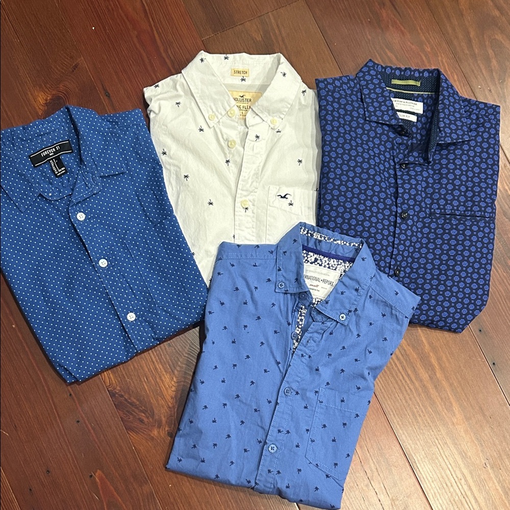 Blue and White Casual Button Down Shirts